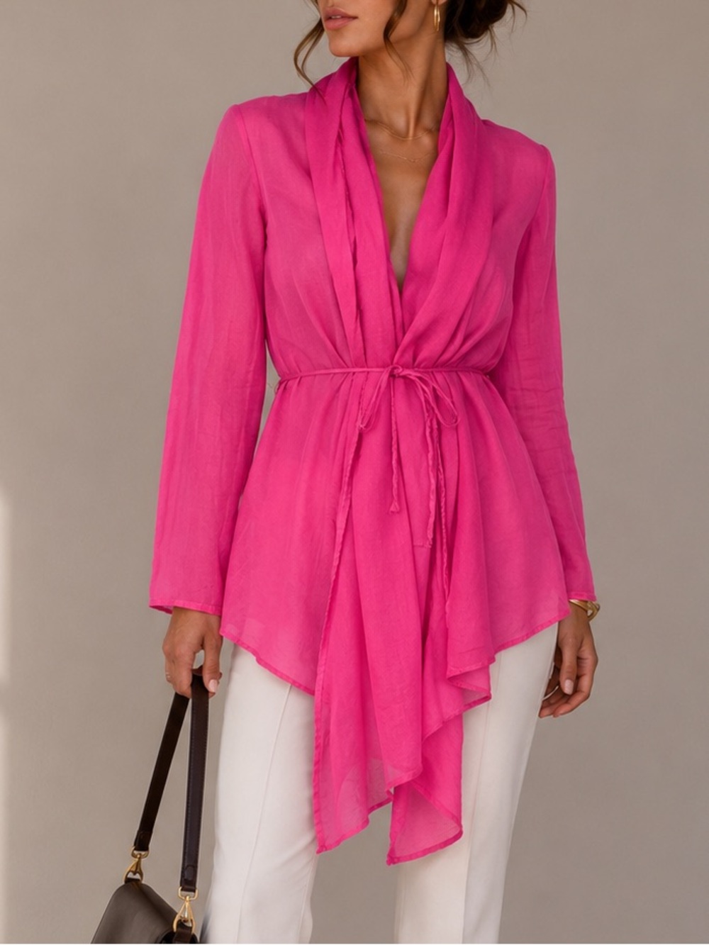 Promod Long Sleeve draped boho tie cardigan